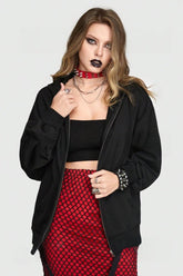 Spider Web Letter Print Punk Zip Hoodie