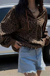 Retro Leopard Print Loose Zip Hoodie