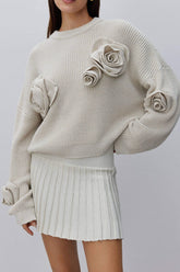 Floral Rose Long Sleeve Knit Sweater