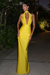 Sexy V-Neck Halter Backless Solid Slit Maxi Party Dress