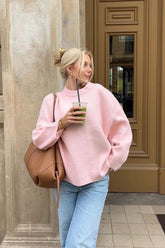 Pink Sweet Crew Neck Slouchy Pullover Sweater
