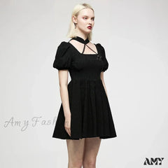 Chinese Style Puff Sleeve Dark Pattern Jacquard Playful Age-Reducing Club Youth Black Gothic Dress