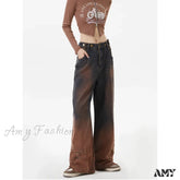 Contrasting Colors Vintage American Wide Leg Fashion Y2K Winter Female Jeans