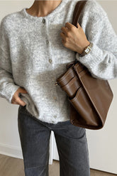 Versatile Soft Retro Shell Button Gray Wool Knit Cardigan