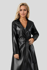 Wrinkle-Resistant Long Bathrobe-Style Chic Leather Coat