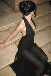 Brand Sexy V-Neck Cutout Tulle Halter Side Tie Party Dress