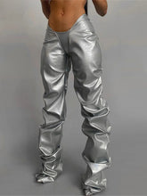 Stacked Faux Leather Low Waist Pant