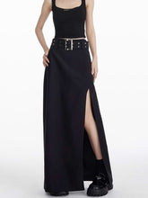 Maxi Skirt with Side Slit and Grommet Belt