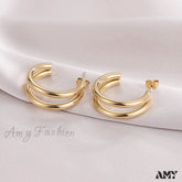 Double Layers Simple Hoop Stud Earrings