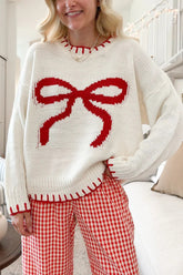Slouchy Bow Jacquard Loose Pullover Sweater