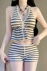 Sexy Striped Tie Side Two Piece Swim Set