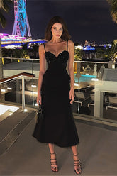 Sequin Spliced Tank Top Dress, Slim Waist Elegant Women's Party Dress