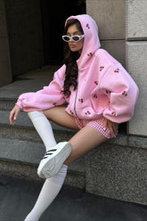 Cherry Print Loose Street Fashion Hoodie