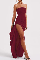 Off-Shoulder Strapless Backless High Slit Sexy Party Dress