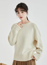 Drop Shoulders Ribbed Crewneck Sweater