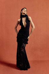 Deep V Halter Lace Slim-Fit Maxi Party Dress