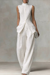 Drape Sleeveless Shirt Elegant Two Piece Work Set