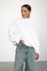 Loose Fit Solid Turtleneck Euro Knit Sweater