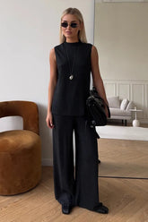 Sleeveless Lounge Top Wide Leg Pants Set