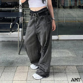 Gothic Distressed Baggy Y2K Trendy Stylish Unique Vintage Comfortable Retro Classic Jean Black / S