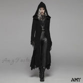 Gothic Retro Black Long Hooded Woolen Costume Halloween Warm Cozy Stylish Cardigan