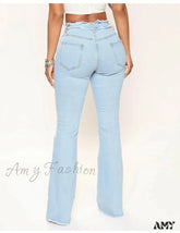 Mid Waist Flare Slim Fit Ankle Length Flat Pockets Solid Color Streetwear Wide Leg Jean