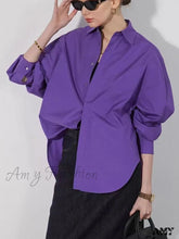 New Orange Oversize Cotton Candy Color Basic Button Down Blouse