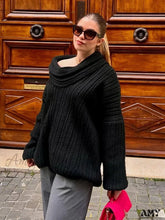 Oversized Sexy Slash Neck Knit Long Sleeve Irregular Casual Sweater Black / One Size