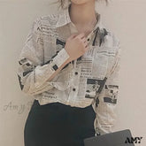 Printed Trendy Streetwear Oversize Couples Thin Tops Blouse White / S