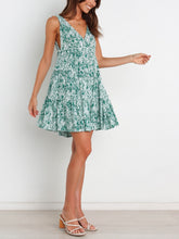 V-neck Pleated Print Dress