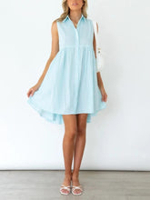 Sleeveless Lapel Stripe Button Dress