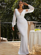 V-neck Hepburn Long-sleeved Noble Fishtail Sequined Evening Dress
