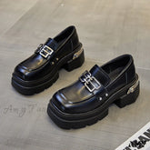 Thick Sole Real Leather Black British Vintage Versatile Platform Loafers Autumn Winter 2024