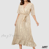 Velvet Elegant V-Neck Slimming Pleated Long Sleeve Wedding Dress