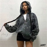 Vintage Star Graphic Jacket Y2K Oversized Long Sleeve Streetwear Harajuku Print Pocket Zipper
