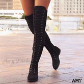 Wish Aliexpress Hot Sale Plus Size 414243 Lace-Up Over-Knee Long Boots Flat Women’s Shoes
