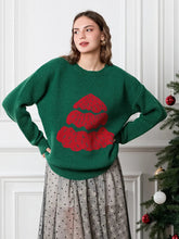 Drop Shoulder Long Sleeve Round Neck Christmas Tree Warm Sweater Green / S Sweaters-L