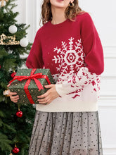 Classic Snowflake Christmas Tree Print Crew Neck Warm Pullover Sweater Sweaters-L