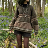 Y2K Fairycore Grunge Knitted Autumn Graphic Striped Print Vintage Loose Pullovers Long Sleeve