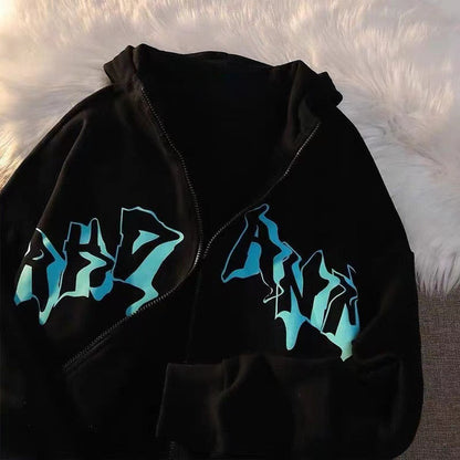 Amy Fashion - Letter Print Zip Up Hoodies