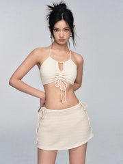 Ivory Crochet Drawstring Bikini Set