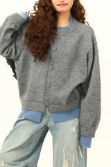 American Retro Fake Two-Piece Solid Cardigan