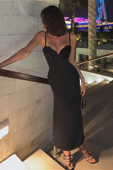 Sequin Spliced Tank Top Dress, Slim Waist Elegant Women's Party Dress