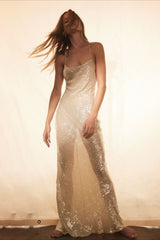 Open Back Sequin Curve Hugging Maxi Slip Dress