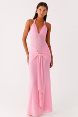 Deep V Halter Backless Sash Bodycon Party Dress
