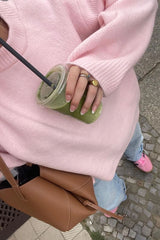 Sweet Pink Crew Neck Pullover Knit Sweater