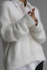 Solid V Neck Soft Mink Fleece Loose Knit Cardigan