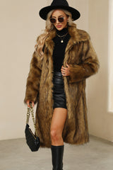 Square Collar Faux Fur Longline Warm Coat