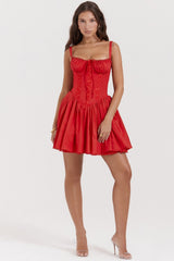 Lace Panel Spaghetti Strap Waist-cinched Sexy Mini Dress