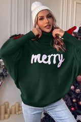 Festive High Neck Loose Batwing Knit Sweater